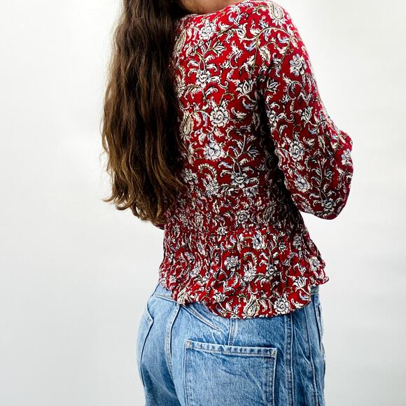 Anthropologie 6 feather & bone red floral blouse - Picture 4 of 5